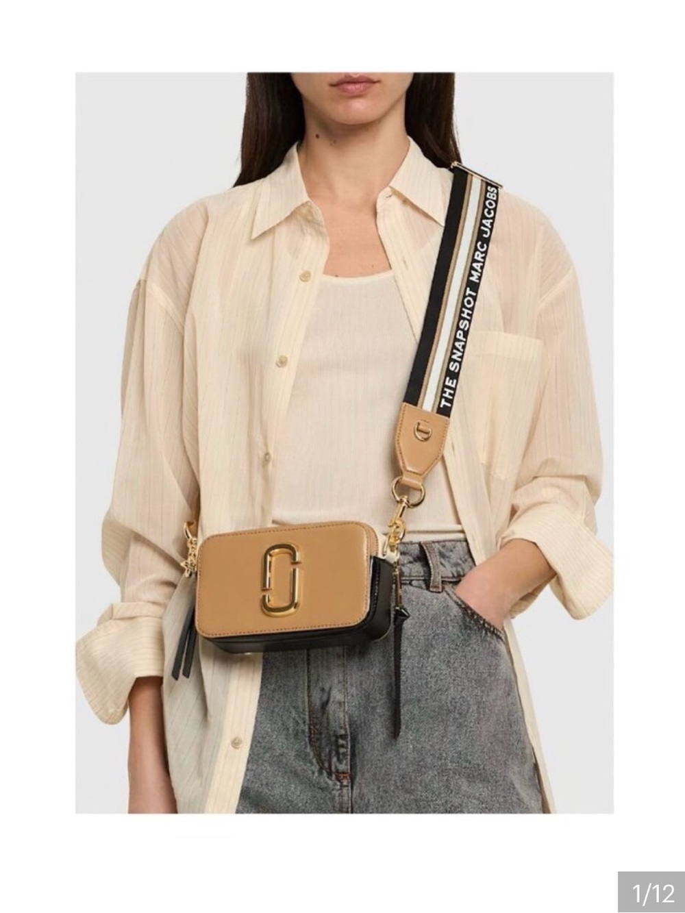 Marc Jacobs brown and Black Snapshot Crossbody Bag with logo strap